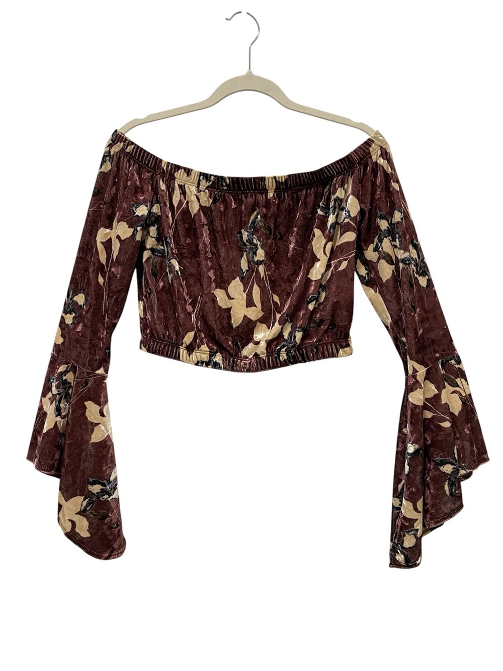 Blue Blush Burgundy Floral Velvet Top Bell Sleeve Whimisigoth Fairy Grunge Sz M